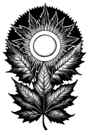 sun with maple leaf shaped like tattoo design idea