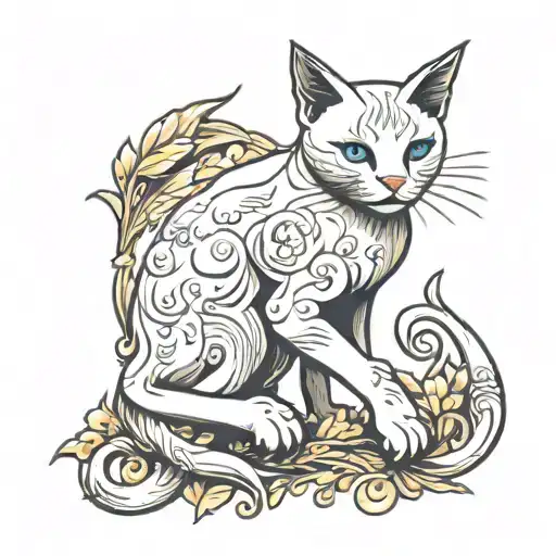 white cat silhouette tattoo design idea