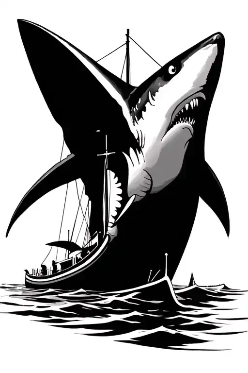 Shark anchored with Bateau Son Achille tattoo design idea