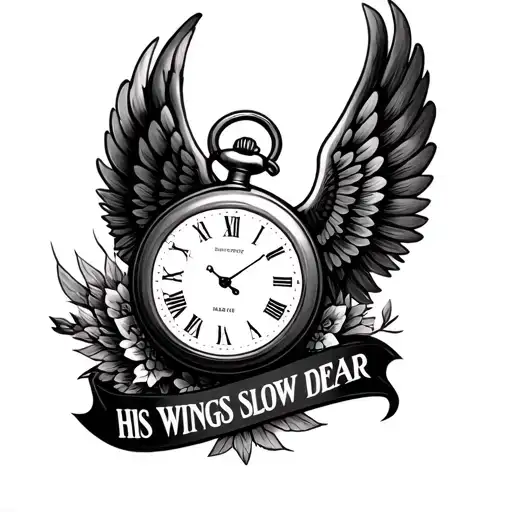 "HIS WINGS ARE SLOW, BUT DEAR" pocket watch wings tattoo design idea