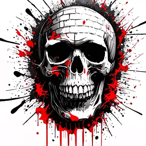 brick wall with skulls tattoo design idea