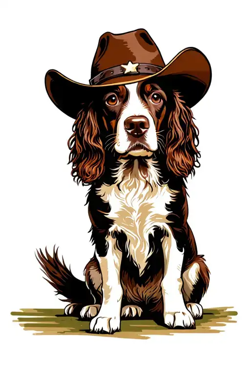 springer spaniel dog with a cowboy hat tattoo design idea