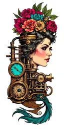 virgo with Singer Engine Steampunk tattoo design idea