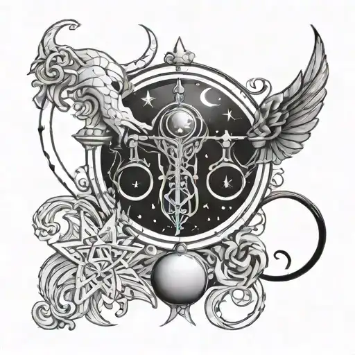 Leo Libra symbol intertwined with moon and stars tattoo design idea