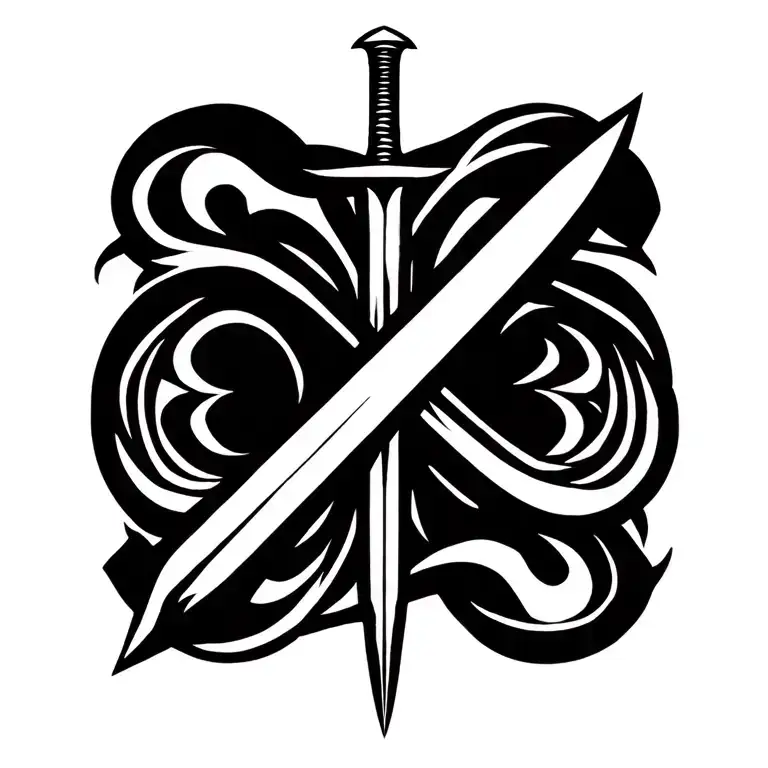 vertical infinity symbol with a sword piercing through it vertialy  tattoo design idea