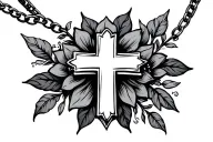 floral cross necklace tattoo design idea