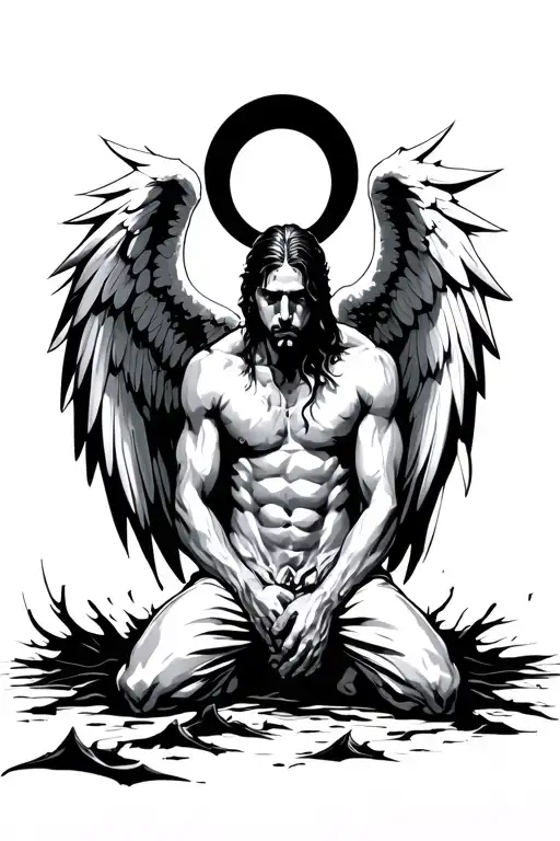 fallen angel abstract for men kneel inside tattoo design idea