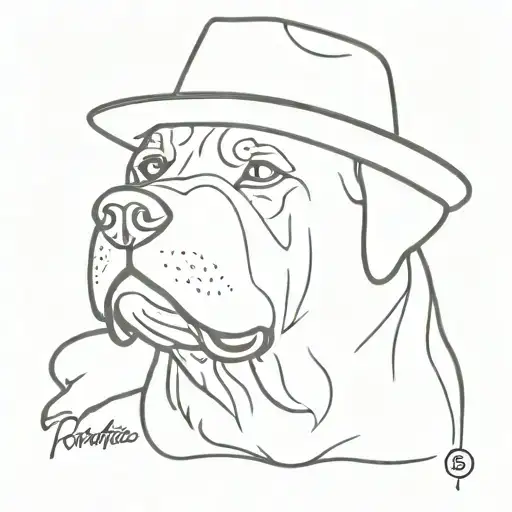 Old Rottweiler with cowboy hat written 300 tattoo design idea