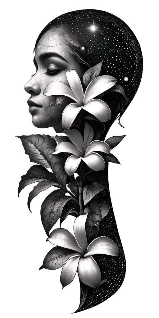 cosmic map plumeria outdoors geometric tattoo design idea