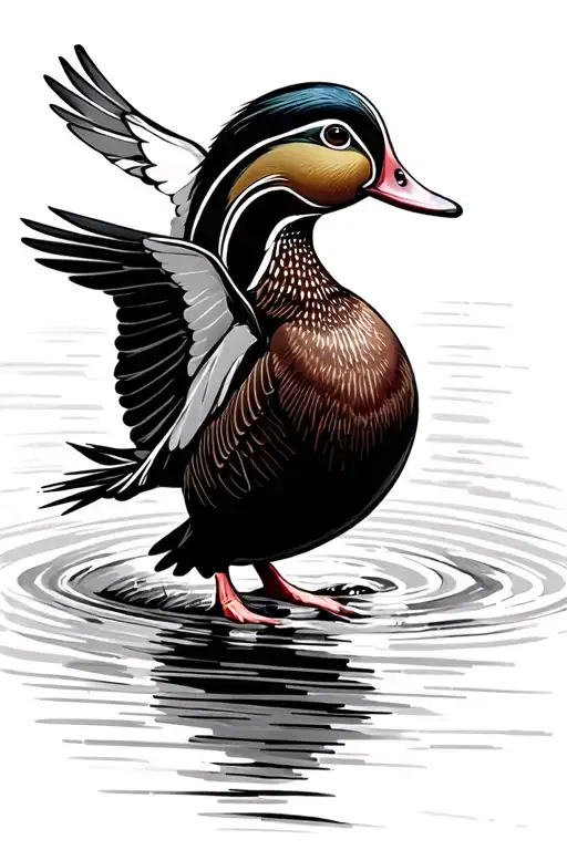 wood duck flying tattoo design idea