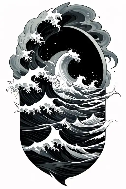 poseidon ocean waves tattoo design idea