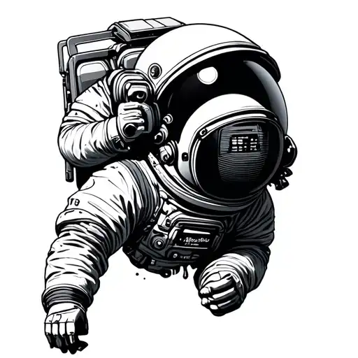 Astronaut with radio floating tattoo design idea