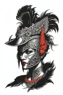 valkyria,red lips,feather helmet adorned tattoo design idea