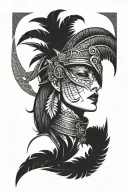 valkyria,red lips,feather helmet adorned tattoo design idea