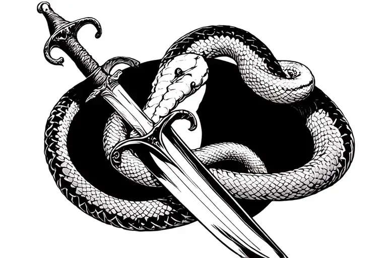 double-edged sword similar to Conan the barbarian sword with a medical snake wrapped around with the head facing outward tattoo design idea