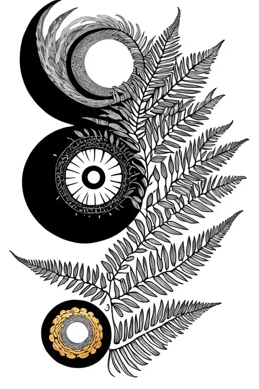 Fibonacci spiral moon phases fern sacred geometry golden ratio tattoo design idea