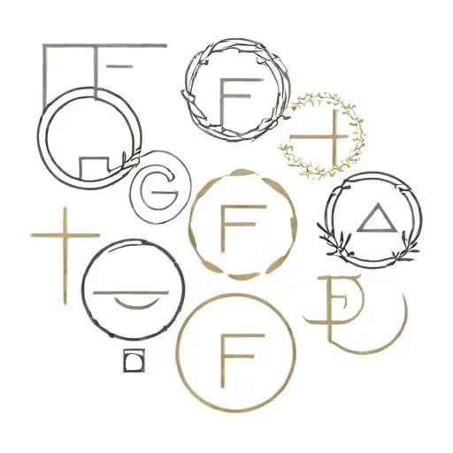 Letters T, F&F, GD, SoH, MDGA in a circle tattoo design idea