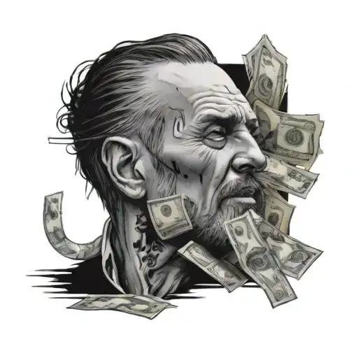 man out for a roll of money that is far from him looking at them tattoo design idea