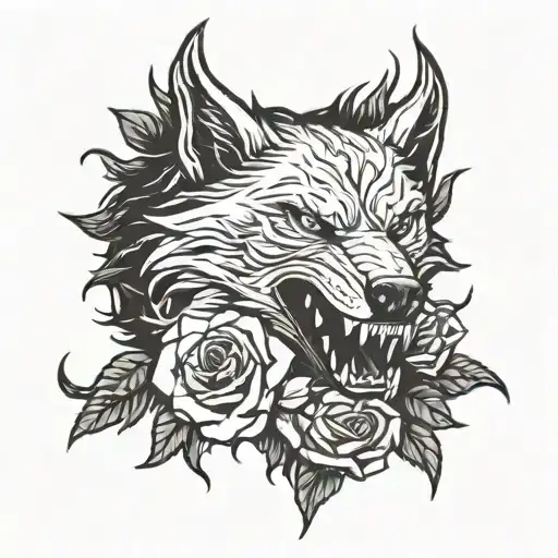 werewolf and rose intertwined tattoo design idea