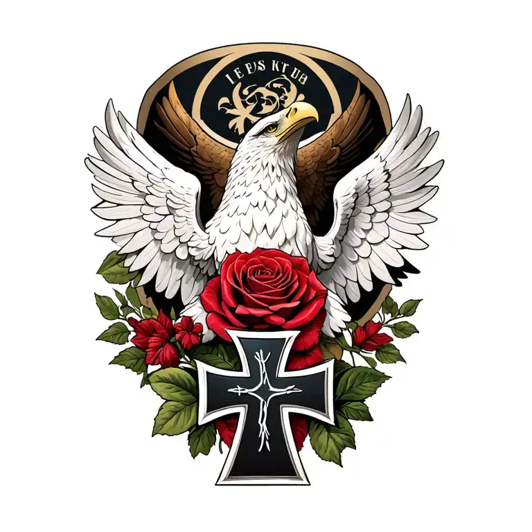 Federal eagle, iron cross and a rose tattoo design idea