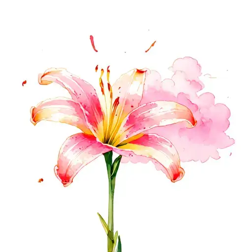 Daylily with pink clouds in the background tattoo design idea