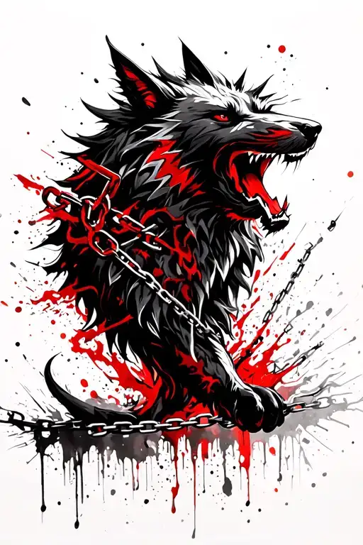 Fenrir breaking chains tattoo design idea