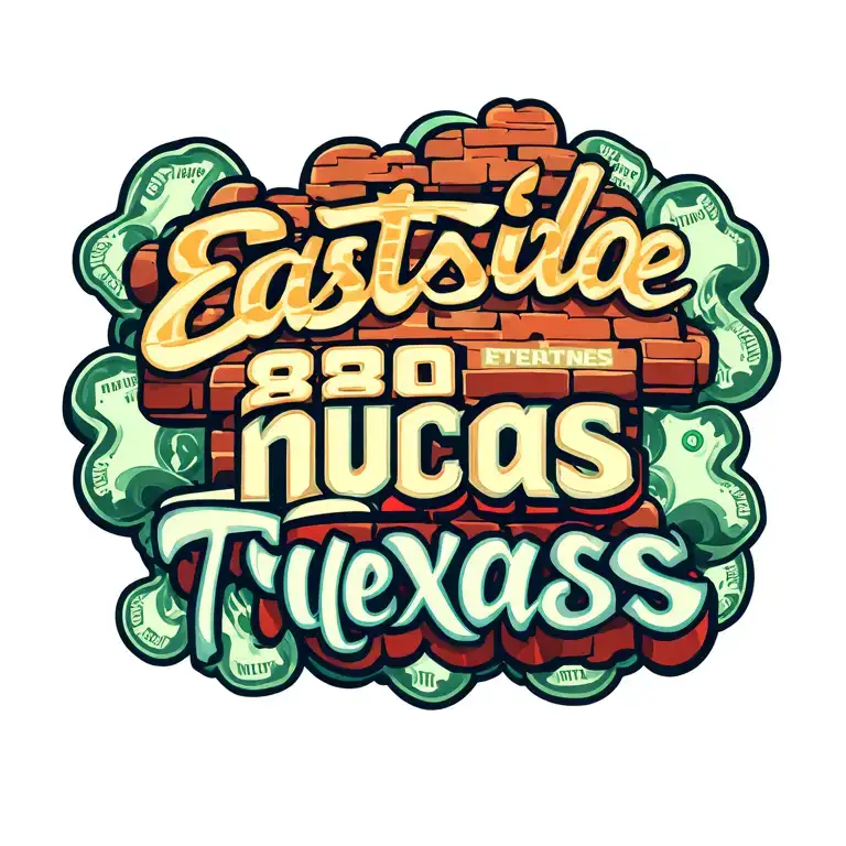 "Eastside 830 nucas Texas " gangsta with brick money cloud background tattoo design idea