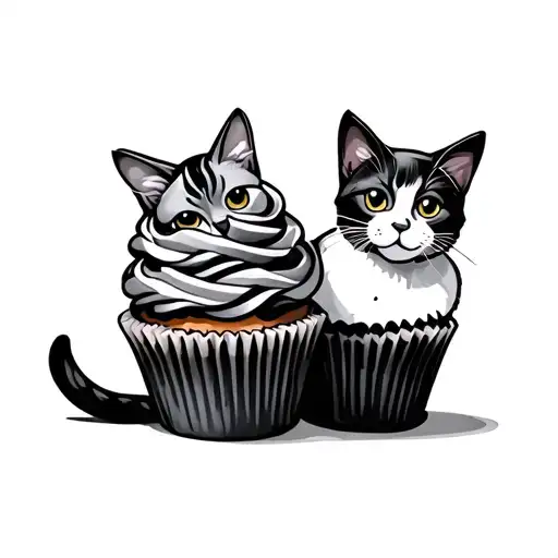 cupcake and cats tattoo design idea