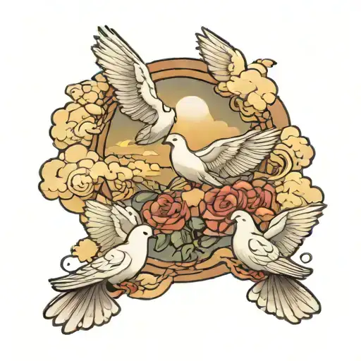 heavenly view with doves and clouds surrounding tattoo design idea