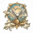 heavenly view with doves and clouds surrounding tattoo design idea