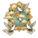 heavenly view with doves and clouds surrounding tattoo design idea