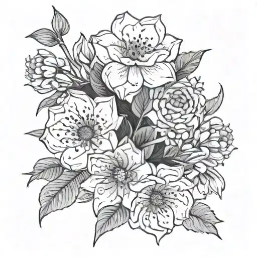 2 april, august, september, november, and december birth flowers tattoo design idea