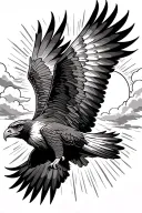hawk flying with Sun rays and clouds around  tattoo design idea