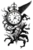 "11:11 inside clock" Demons And Angels Fighting wars within tattoo design idea
