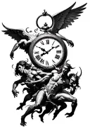"11:11 inside clock" Demons And Angels Fighting wars within tattoo design idea