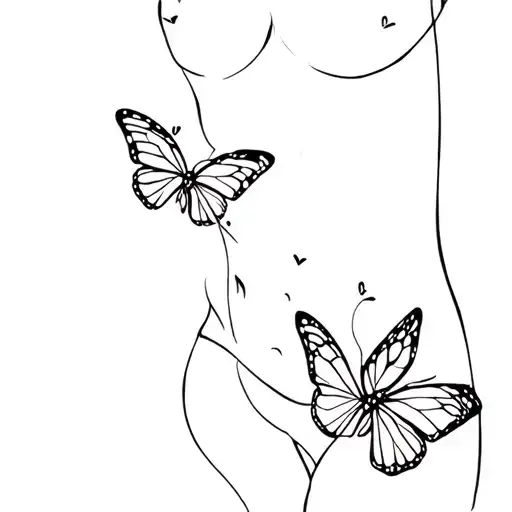 body outline with little butterflies tattoo design idea