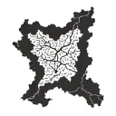 A map of Iran that was struck by lightning and has an empty middle. tattoo design idea