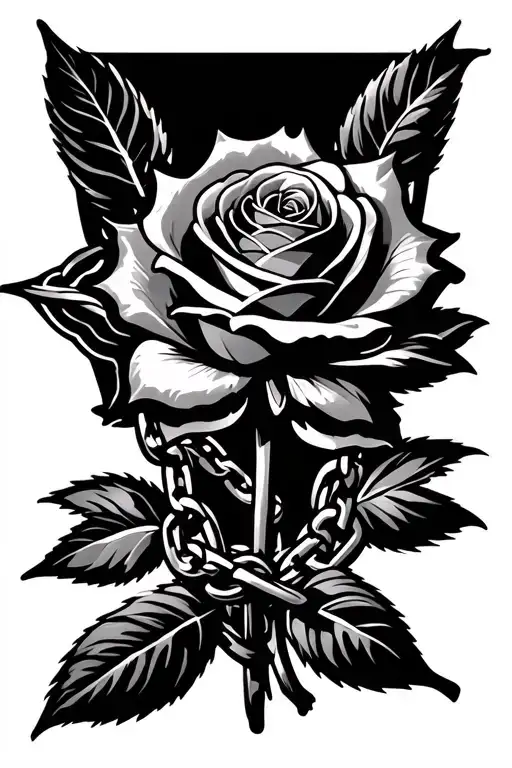 long stem rose intertwined with chain links tattoo design idea