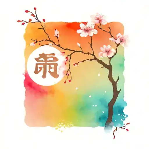 universe in Japanese kanji with cherry blossom tree in background  tattoo design idea
