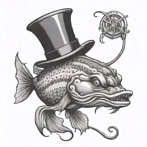 catfish with tophat and monacle  tattoo design idea