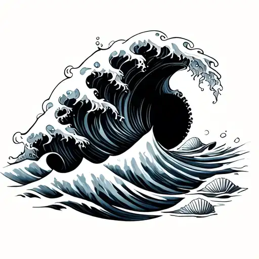 tidal wave lines and shells   tattoo design idea