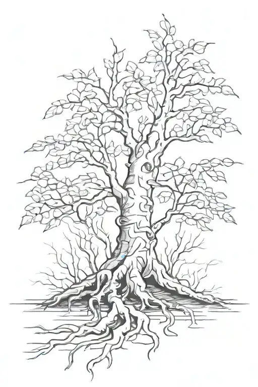 birch tree with roots inside diamond outline tattoo design idea