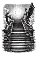 Stairway To Heaven Walking Up Stairs Angels Sun Rays Clouds Heaven Gate At The Top Of The Stairs Tattoo tattoo design idea