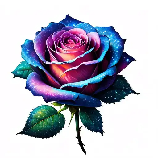 dark glitter galaxy rose tattoo design idea
