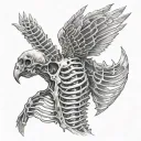 hyper realistic drawing, bird trapped inside ribcage trying to escape, left side view of ribs, close grid, only ribs tattoo design idea
