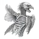 hyper realistic drawing, bird trapped inside ribcage trying to escape, left side view of ribs, close grid, only ribs tattoo design idea