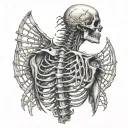 hyper realistic drawing, bird trapped inside ribcage trying to escape, left side view of ribs, close grid, only ribs tattoo design idea