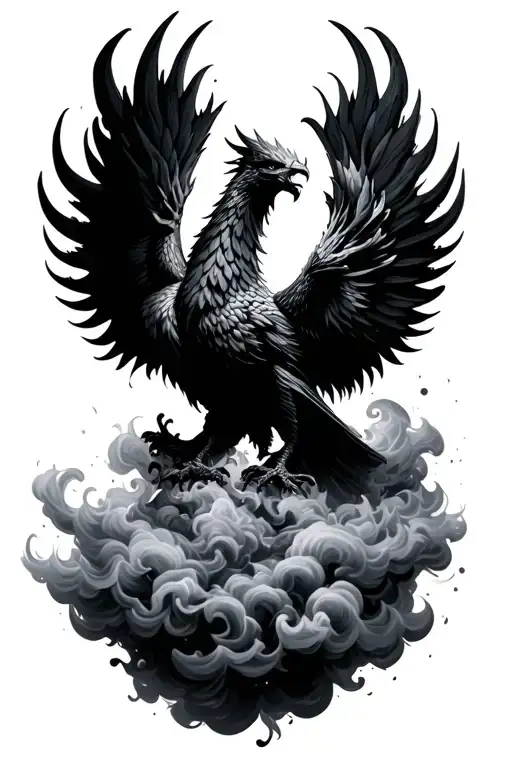 fierce black phenix rising from smoke rising tattoo design idea