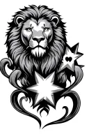 2 little hearts around a star and a head lion tattoo design idea