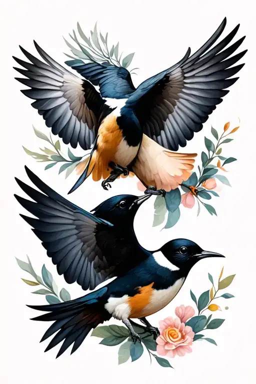 4 different and very realistic swallows flying tattoo design idea
